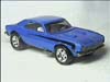 Blue Camaro with white hockey stripe